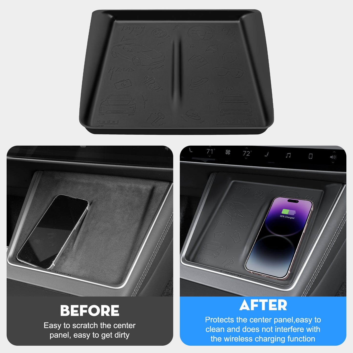 KUNIST Upgrade Silicone Mat for 2024-2025 Tesla Model 3 Highland and 2025 New Model Y Juniper Accessories