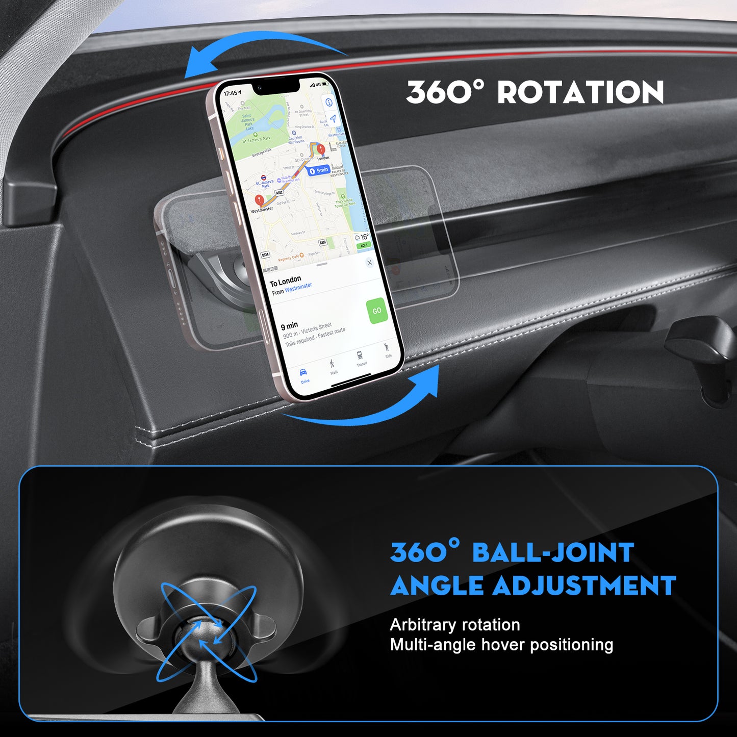 Car Phone Mount for Tesla New Model Y Juniper 2026 Mag-Safe Dashboard Phone Holder for 2024-2025 Model 3 Highland Accessories for iPhone 17/16/15 and Galaxy