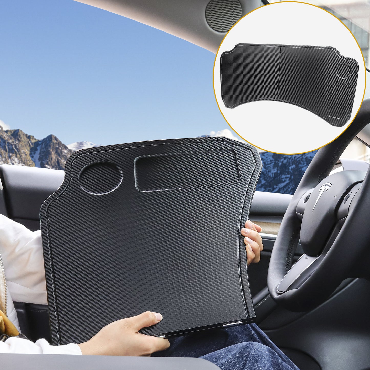 Foldable Laptop Table Food Tray for 2017-2023 Tesla Model 3 and 2021-2025 Model Y Accessories
