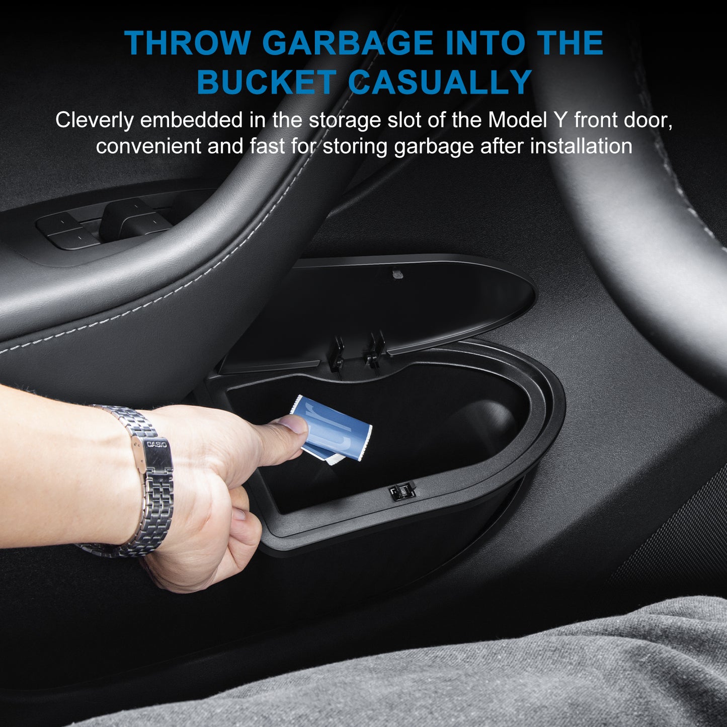 2PCS Trash Can with Lid for 2025-2020 Tesla Model Y Front Door Accessories