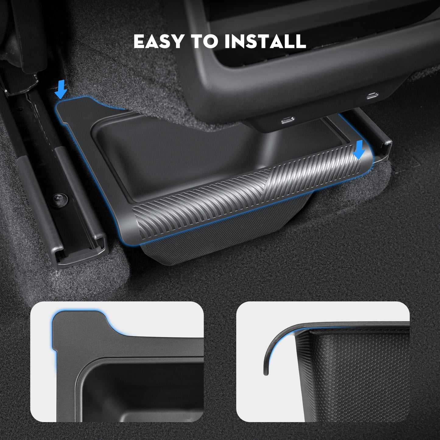 Backseat Trash Can Organizer TPE Storage Box with Anti-Slip Lid Cover Underseat Storage Tray for 2025-2026 Tesla Model Y Juniper Accessories