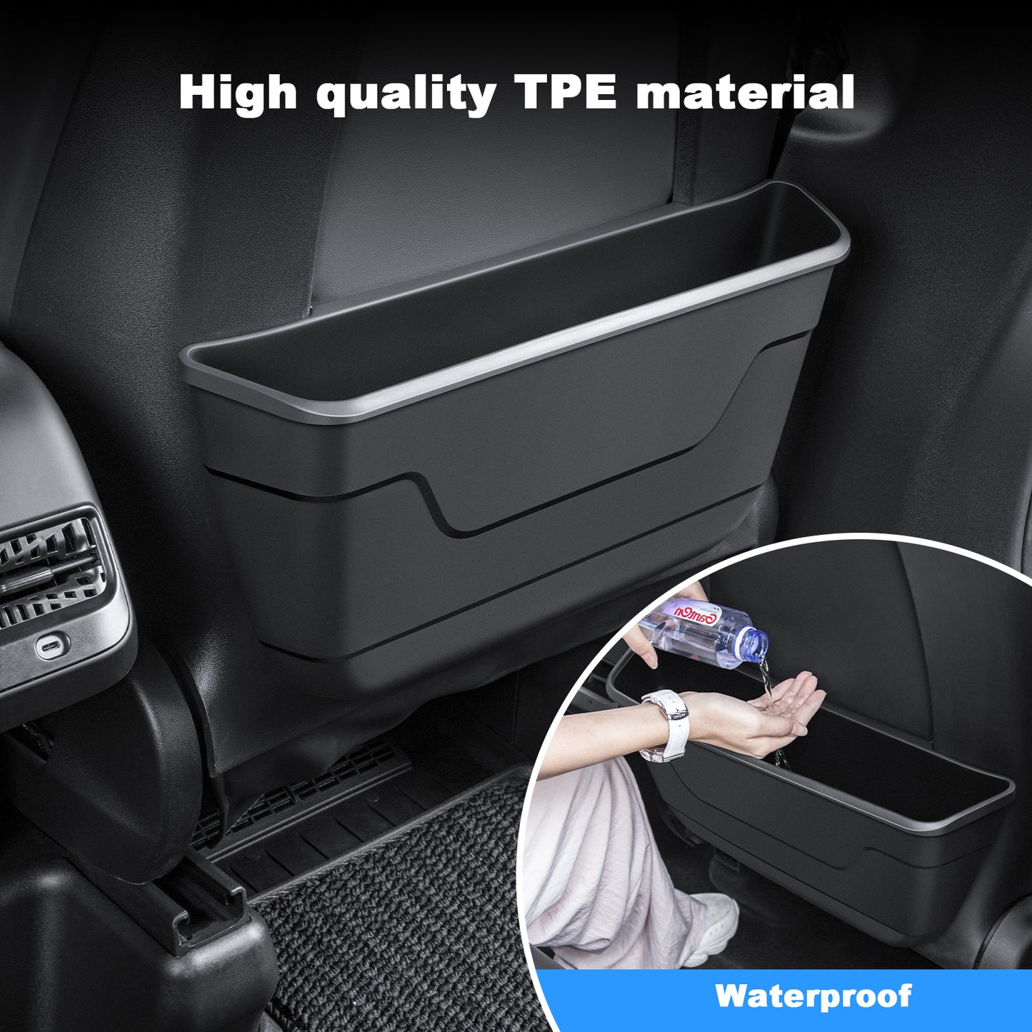 Seat Back Organizer Durable TPE Storage Pocket Backseat Trash Can Container for Tesla Model 3 2017-2023 and 2021-2025 Model Y