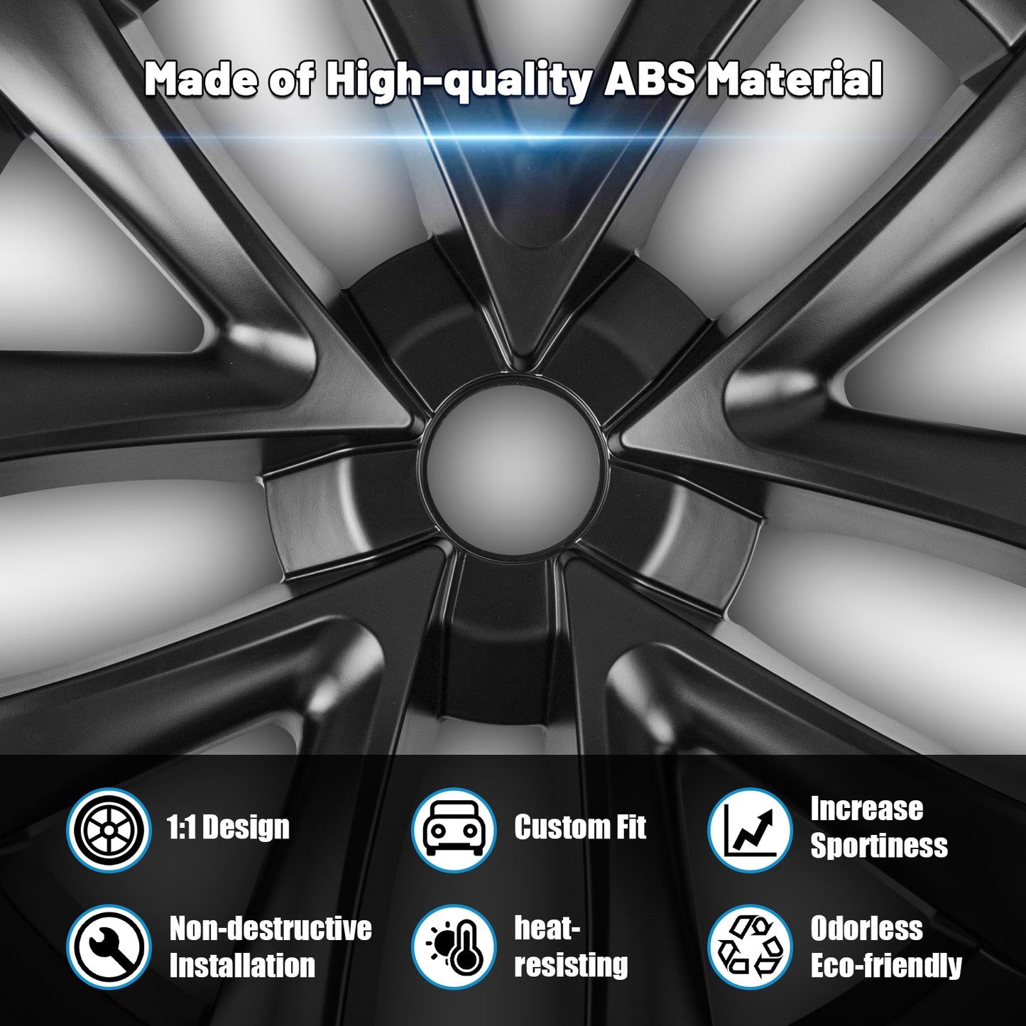 18 Inch Hubcaps for Tesla Model 3 2017-2023(Matt Black)