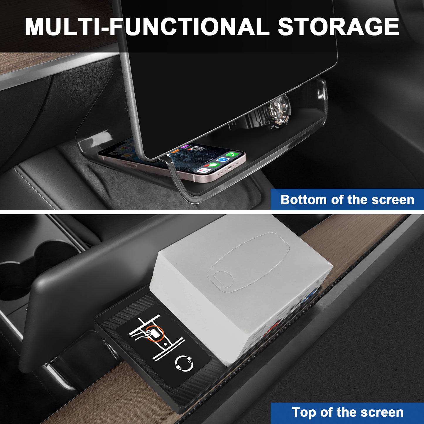 Magnetic Under Screen Storage Box for 2017-2023 Tesla Model 3 Y Accessories