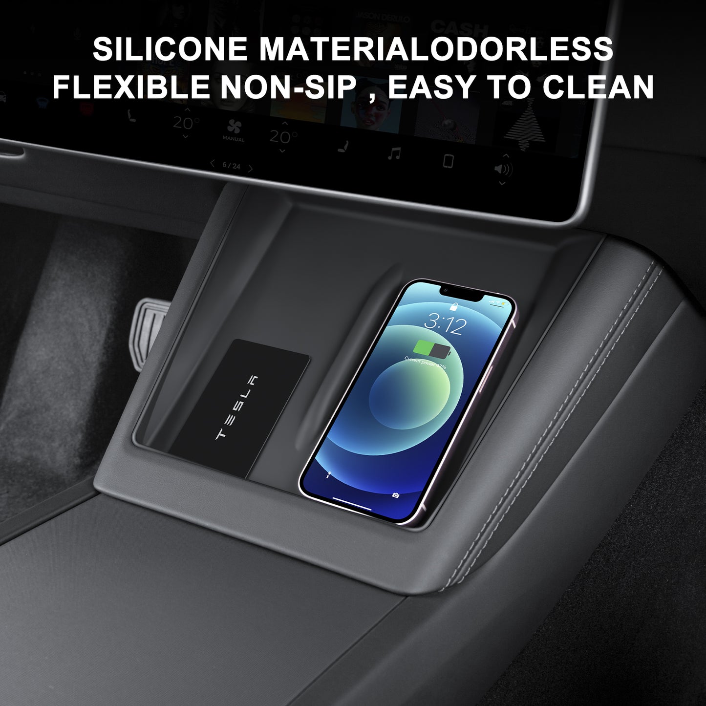 Upgrade Center Console Wireless Charger Silicone Mat for 2024-2025 Tesla Model 3 Highland and 2025 New Model Y Juniper