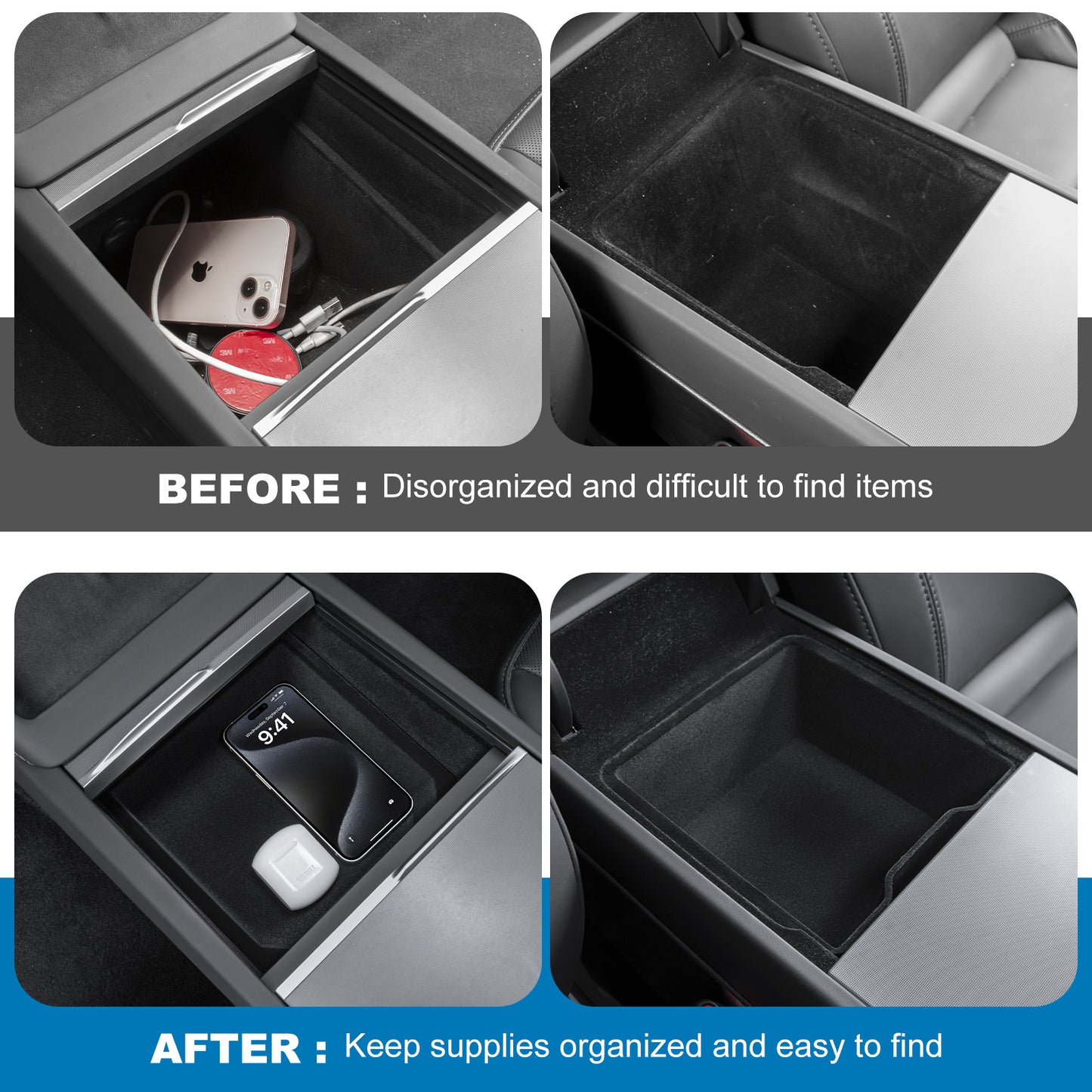Center Console Organizer Storage Box for 2024-2025 Tesla Model 3 Highland and 2025-2026 New Model Y Juniper Accessories