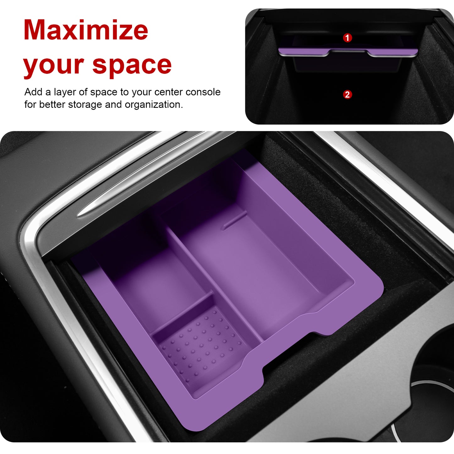 2PCS Center Console Organizer for 2023 2022 2021 Tesla Model 3 Y Accessories