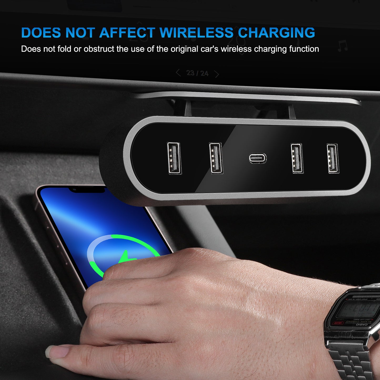 Glove Box 5 in 1 USB Hub for 2021-2025 Tesla Model Y and 2017-2023 Model 3 Accessories