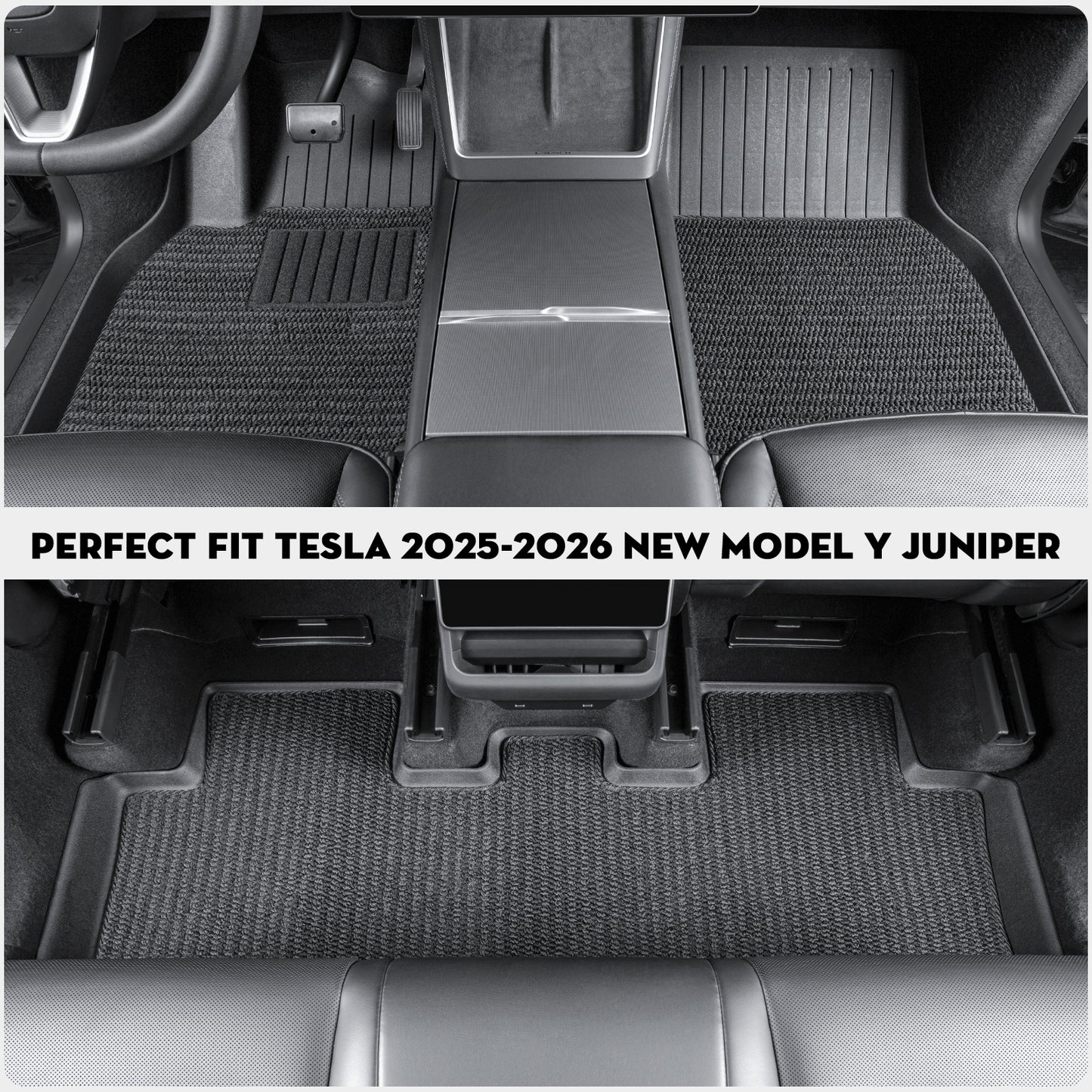 KUNIST 6PCS Carpet Floor Mats for Tesla Model Y Juniper 2025-2026 All Weather Floor Liners Full Set Front and Second Row