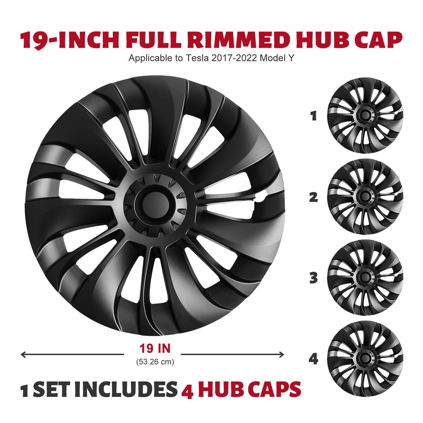 19 inch Hubcaps for Tesla Model Y 2021 2022 2023(Matte Black)