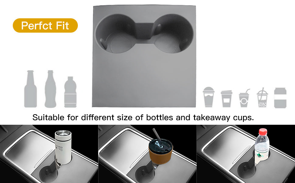 2 in 1 Silicone Center Console Cup Holder Insert for 2021-2022 Tesla Model 3 and Model Y Accessories