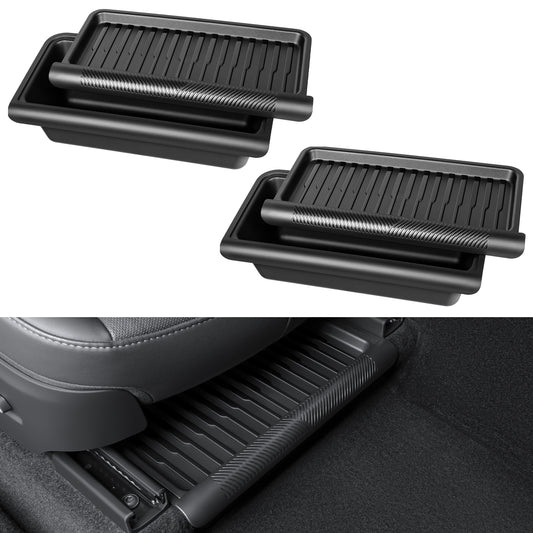 2PCS 2025-2026 Model Y Juniper Under Seat Storage Box,Hidden Organizer Tray Underseat Bins with Lid Cover