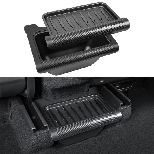 Backseat Trash Can Organizer TPE Storage Box with Anti-Slip Lid Cover Underseat Storage Tray for 2025-2026 Tesla Model Y Juniper Accessories
