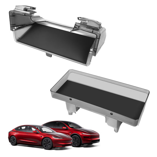Under Screen Storage Organizer Box [Retractable & Tool-Free] with Behind Screen Tissue Holder Compatible with Tesla 2025-2026 Model Y Juniper and 2024-2025 Model 3 Highland Accessories