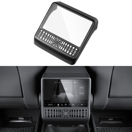 KUNIST Rear Air Vent Cover with Tempered Glass Screen Protector for Tesla Model Y Juniper 2026,[2 in 1] Center Console Backseat Air Vent Trim Compatible with 2025-2026 New Model Y and 2024-2026 Model 3 Highland Accessories