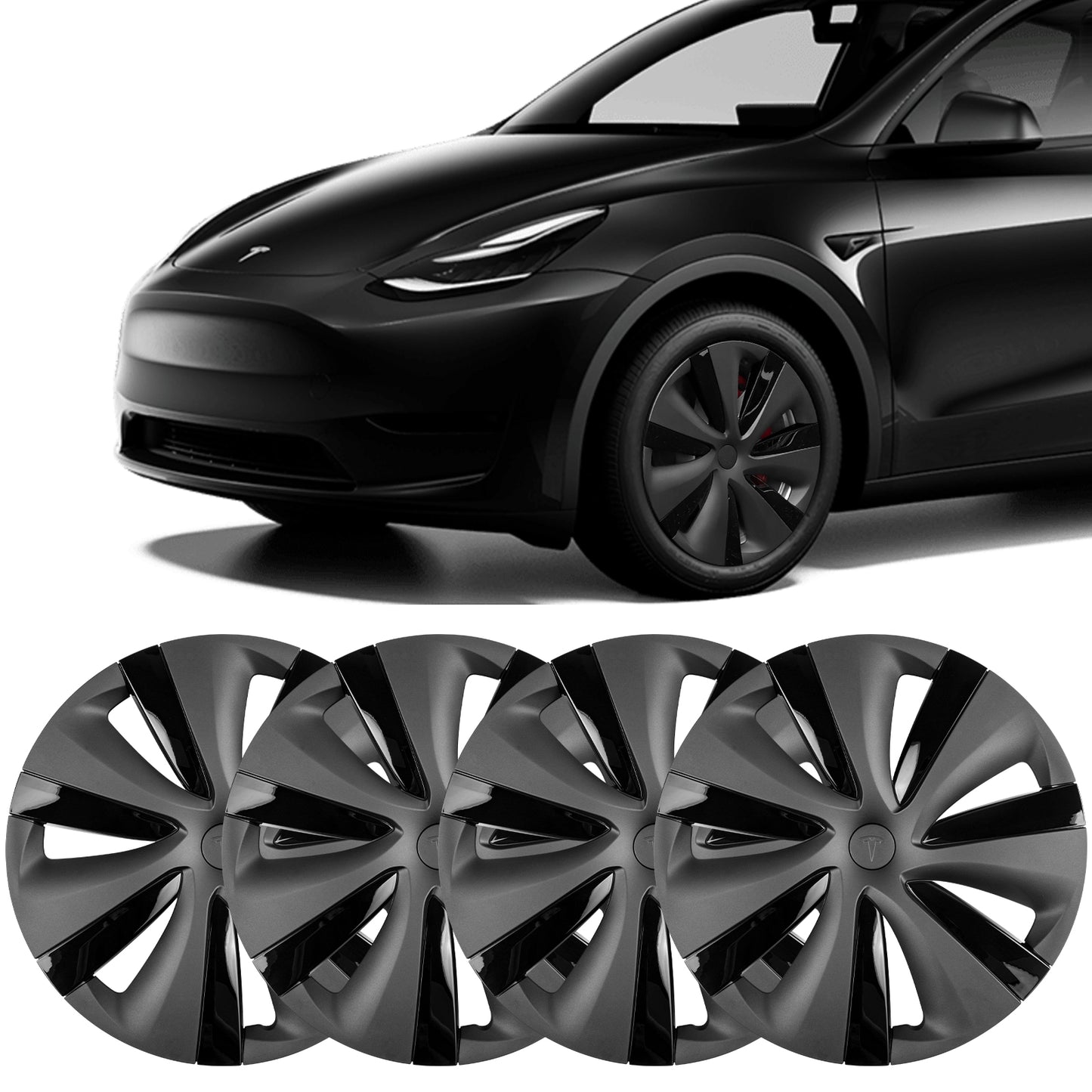 19 inch Hubcaps for Tesla Model Y 2021 2022 2023 Accessories(Matte Black)