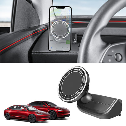 Car Phone Mount for Tesla New Model Y Juniper 2026 Mag-Safe Dashboard Phone Holder for 2024-2025 Model 3 Highland Accessories for iPhone 17/16/15 and Galaxy