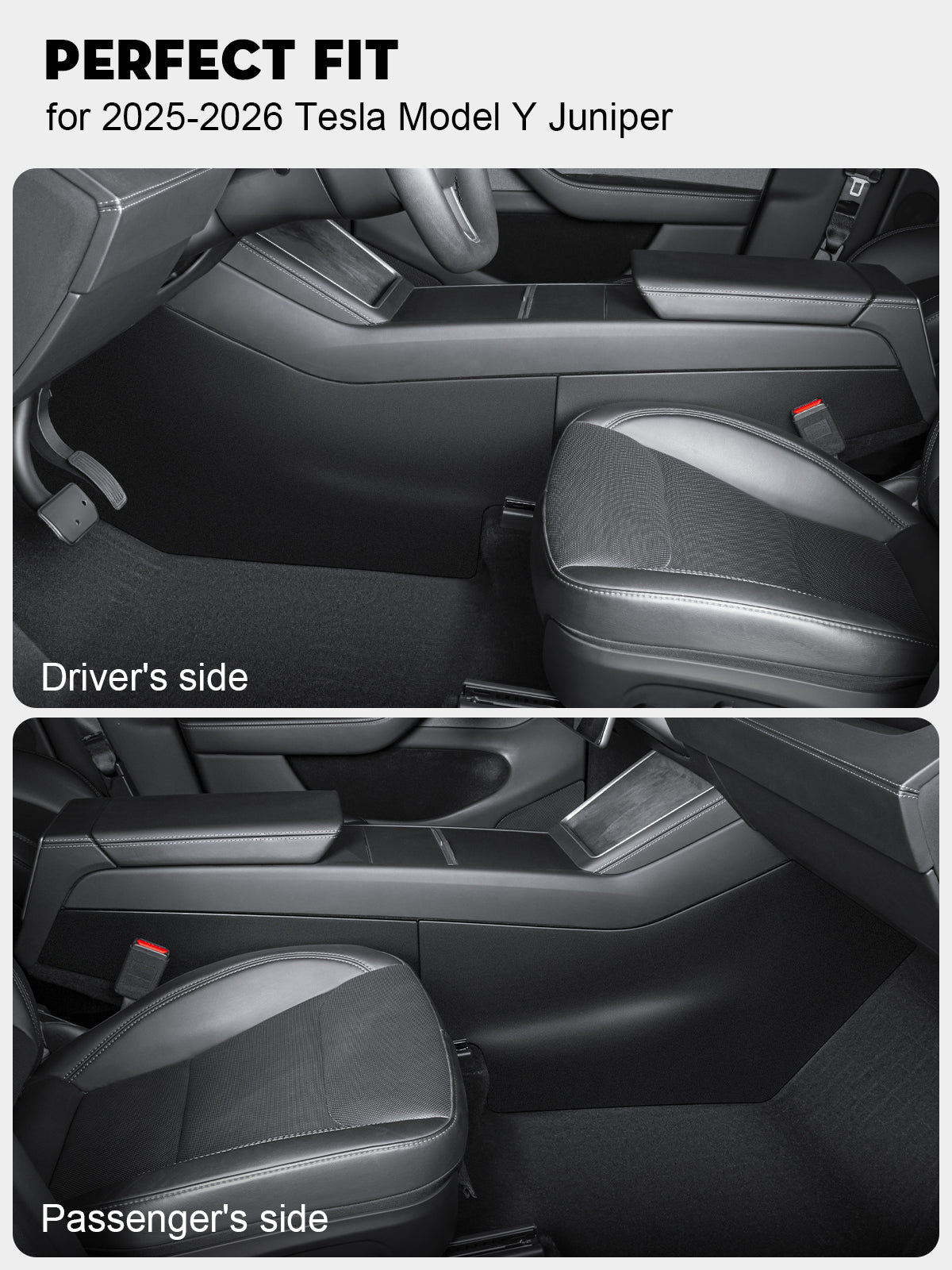 4PCS Center Console Side Anti-Kick Mats for Tesla Model Y 2025-2026 Juniper Waterproof & Dust Resistant Protector Cover