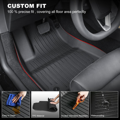 All-Weather TPE Floor Liner Menis Carpeted Mat Compatible for 2024 Tesla Model 3 Highland