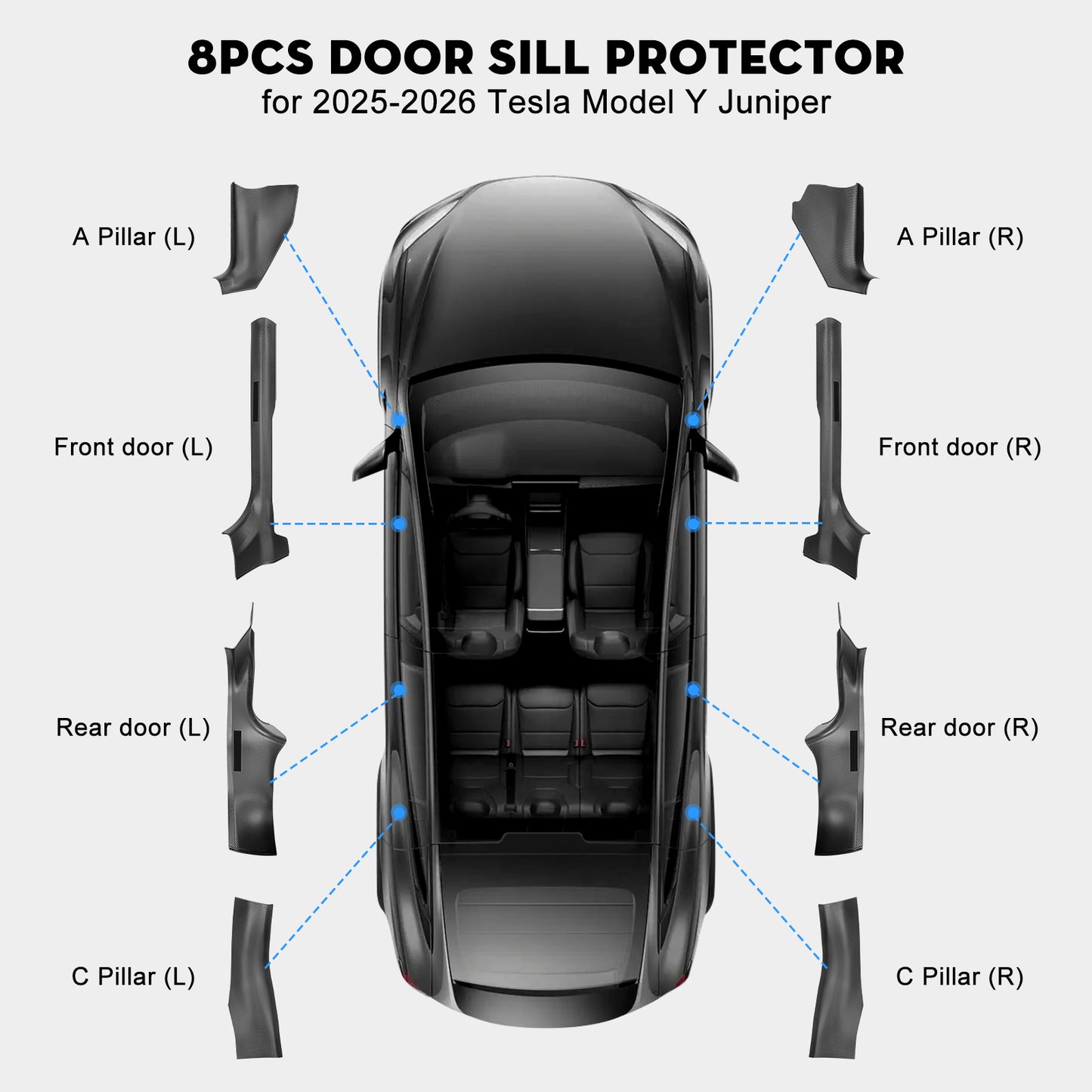 8PCS Door Sill Protector Door Sill Guards Door Entry Guard Anti-Kick Full Protect Door Entry Cover 2025-2026 Model Y Juniper Interior Accessories