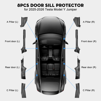 8PCS Door Sill Protector Door Sill Guards Door Entry Guard Anti-Kick Full Protect Door Entry Cover 2025-2026 Model Y Juniper Interior Accessories