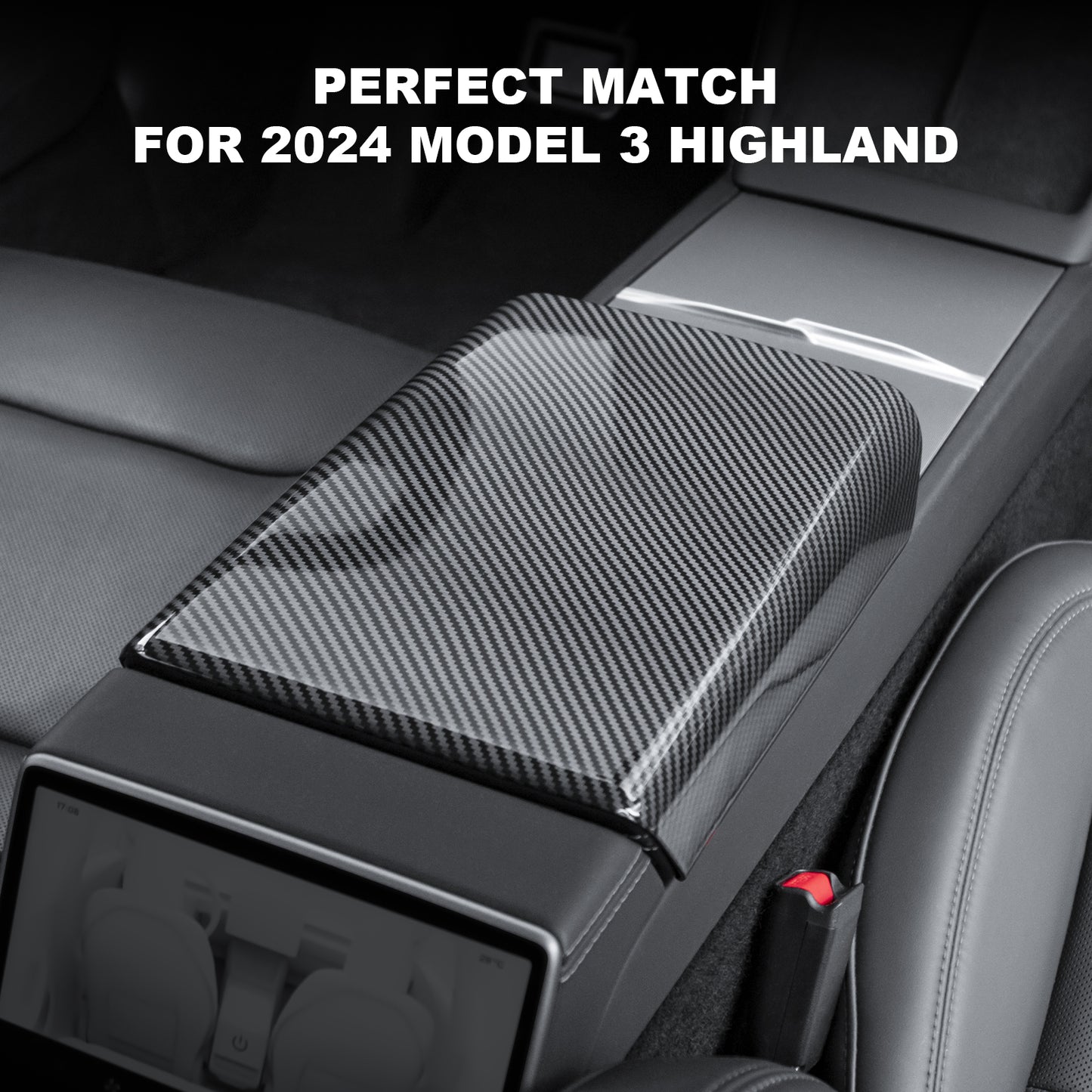 Center Console Lid Cover ABS Armrest Box Cover compatible with 2024 Tesla Model 3 Highland Accessories