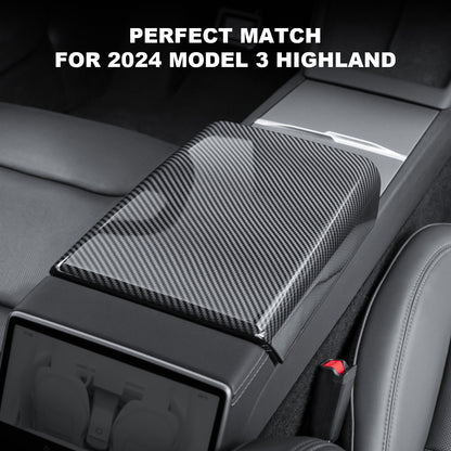 Center Console Lid Cover ABS Armrest Box Cover compatible with 2024 Tesla Model 3 Highland Accessories