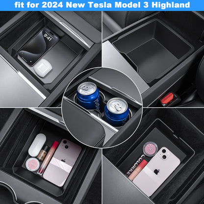 5PCS 2024 Model 3 Refresh Front + Rear Center Console Organizer Tray Cup Holder for 2024 New Tesla Model 3 Highland Accessories