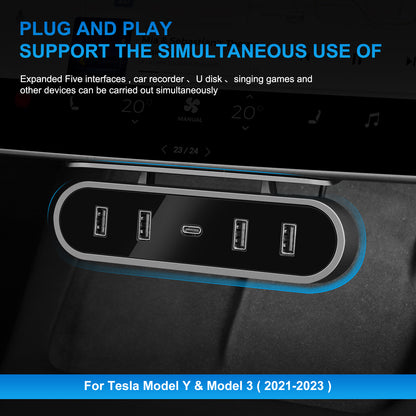 Glove Box  5 in 1 USB LED Hub for 2021 2022 2023 Tesla Model 3 Y Accessories
