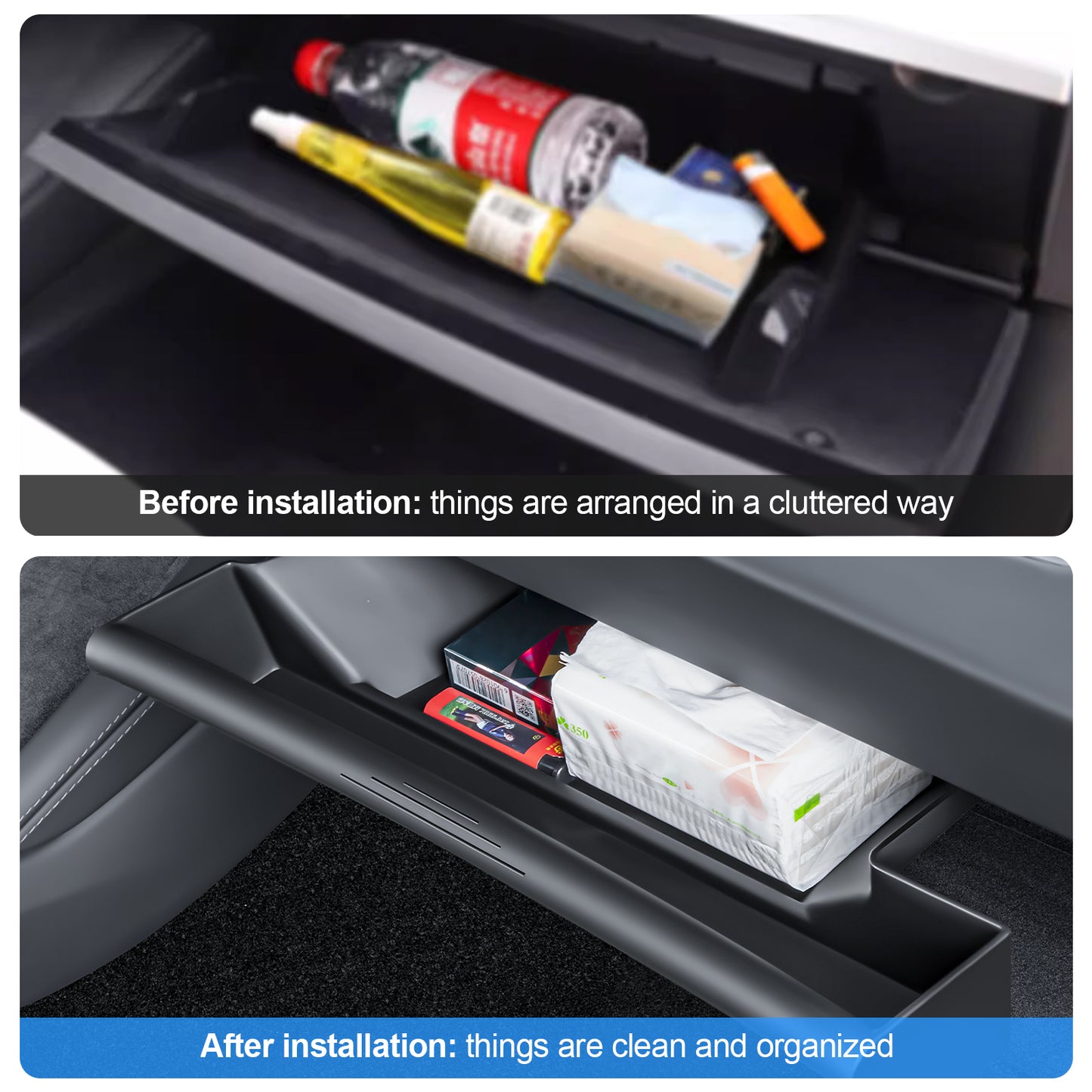 Compatible with Tesla Model 3 Highland 2024 Glove Box Storage Box Drawer Organizer Interior Accessories TPE Tray