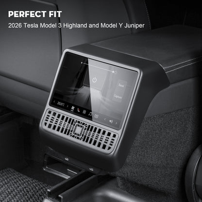 KUNIST Rear Air Vent Cover with Tempered Glass Screen Protector for Tesla Model Y Juniper 2026,[2 in 1] Center Console Backseat Air Vent Trim Compatible with 2025-2026 New Model Y and 2024-2026 Model 3 Highland Accessories