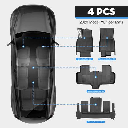 KUNIST 4PCS TPE Floor Mats for Tesla Model YL 2026 All Weather Floor Liners Full Set