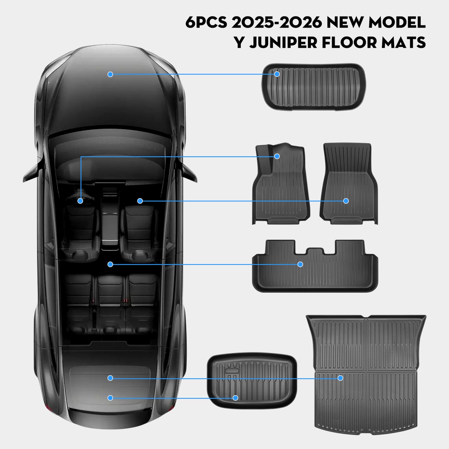 6PCS Floor Mats for Tesla New Model Y Juniper 2025-2026 5-Seater Accessories