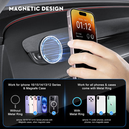 Car Phone Mount for Tesla New Model Y Juniper 2026 Mag-Safe Dashboard Phone Holder for 2024-2025 Model 3 Highland Accessories for iPhone 17/16/15 and Galaxy