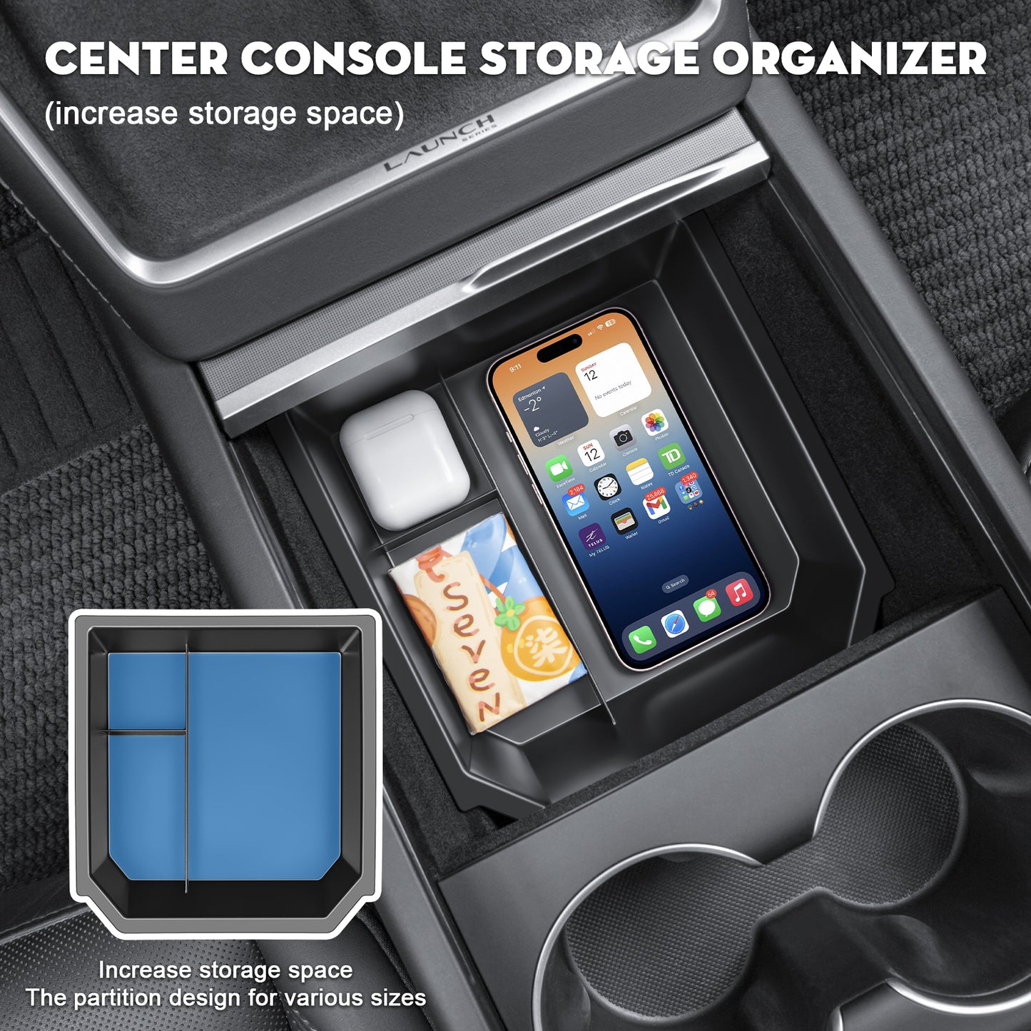 Center Console Organizer Storage Box for 2024-2025 Tesla Model 3 Highland and 2025-2026 New Model Y Juniper Accessories