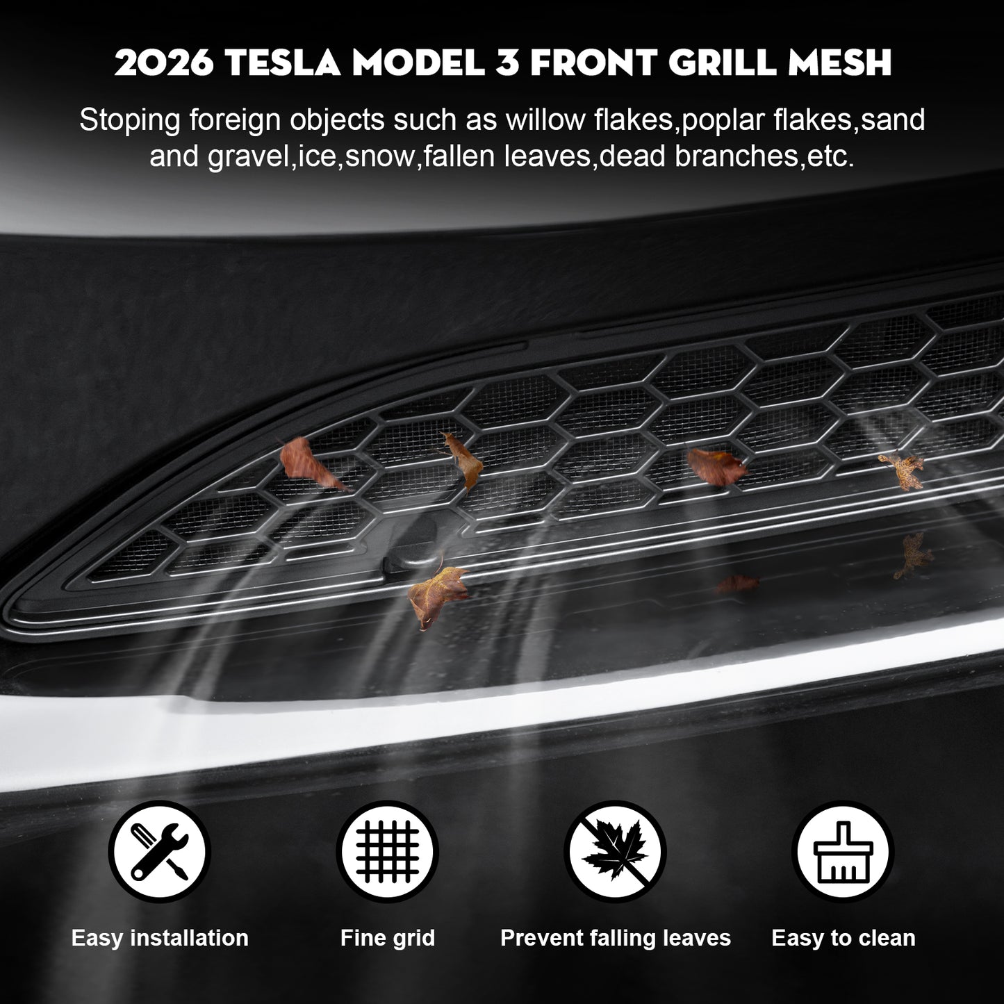 Grille Mesh Inserts for New 2026 Tesla Model 3 Highland with Front Camera Version Front Air Inlet Vent Grille Cover Replacement for Tesla Model 3 2026 Accessories (Not Fit Model 3 Performance)