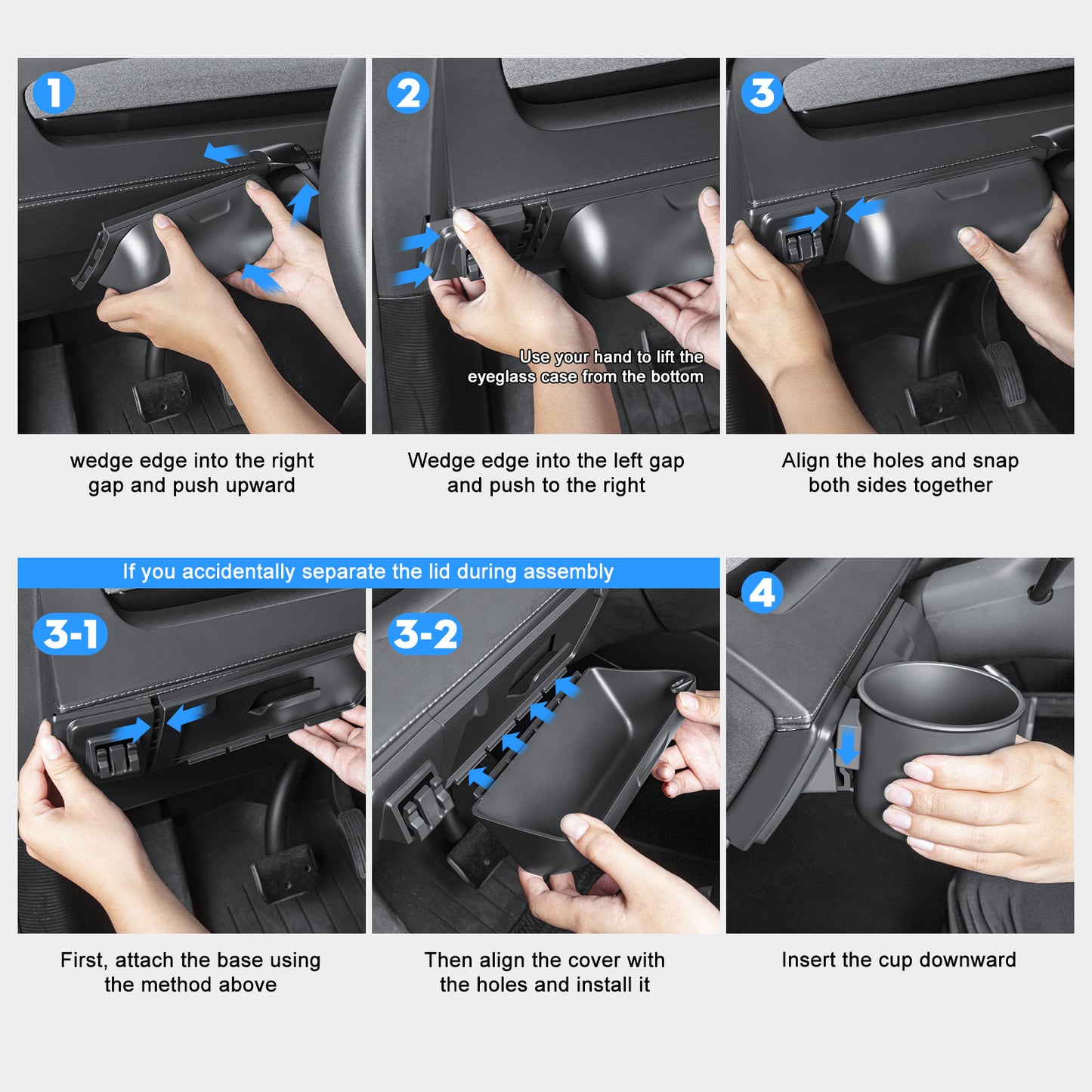 2 in 1 Sunglasses Holder Eyeglass Storage Box Dashboard Organizer with Cup Holder for 2025-2026 Tesla Model Y Juniper Interior Accessories