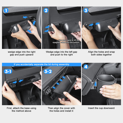 2 in 1 Sunglasses Holder Eyeglass Storage Box Dashboard Organizer with Cup Holder for 2025-2026 Tesla Model Y Juniper Interior Accessories