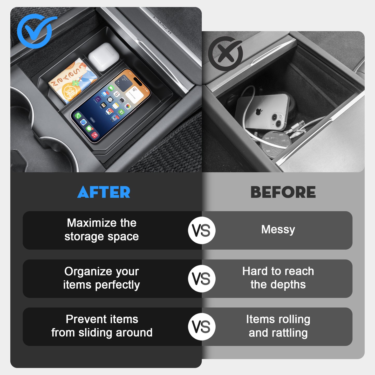 Center Console Organizer Storage Box for 2024-2025 Tesla Model 3 Highland and 2025-2026 New Model Y Juniper Accessories