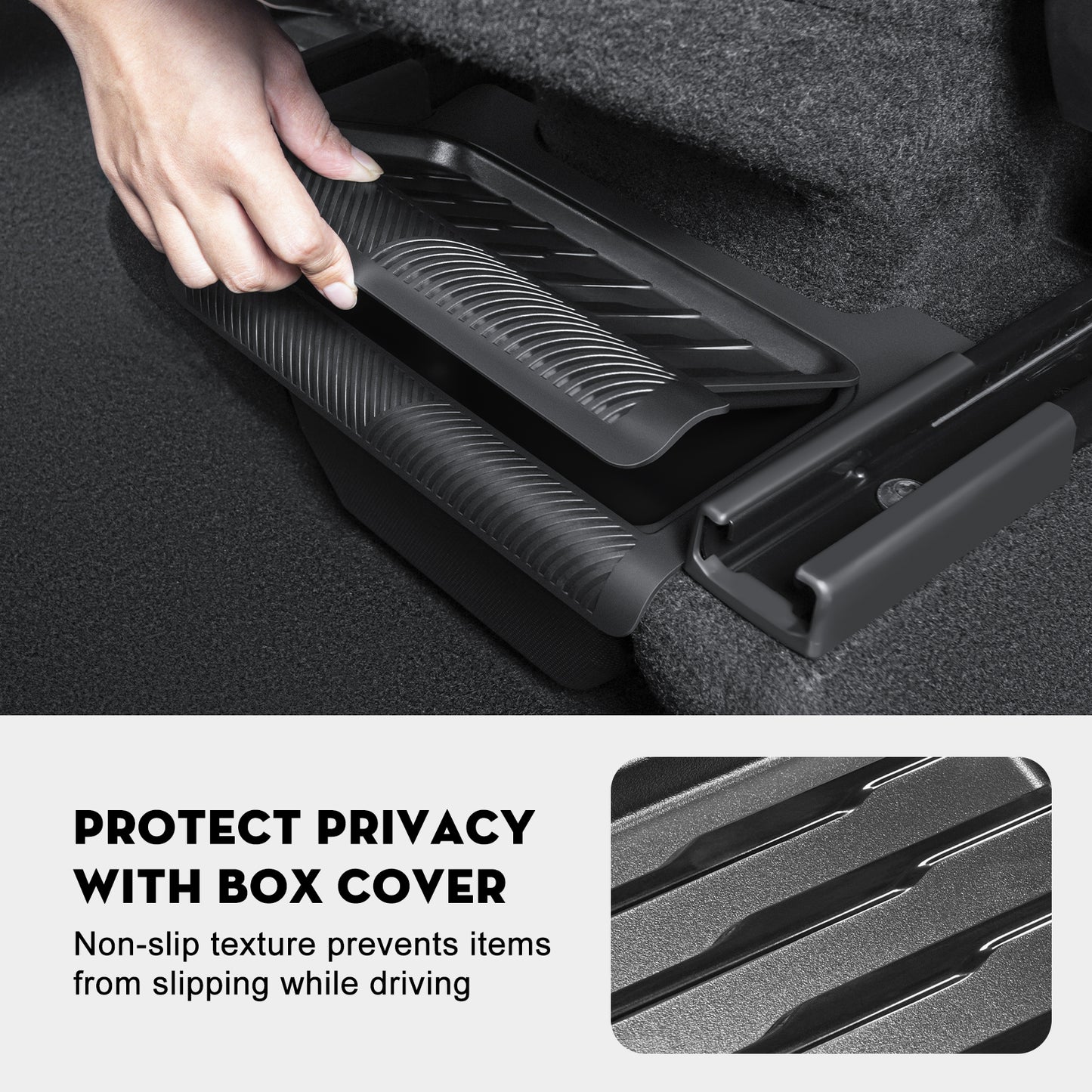Backseat Trash Can Organizer TPE Storage Box with Anti-Slip Lid Cover Underseat Storage Tray for 2025-2026 Tesla Model Y Juniper Accessories