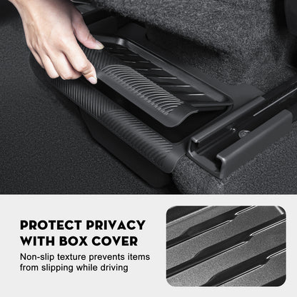 Backseat Trash Can Organizer TPE Storage Box with Anti-Slip Lid Cover Underseat Storage Tray for 2025-2026 Tesla Model Y Juniper Accessories