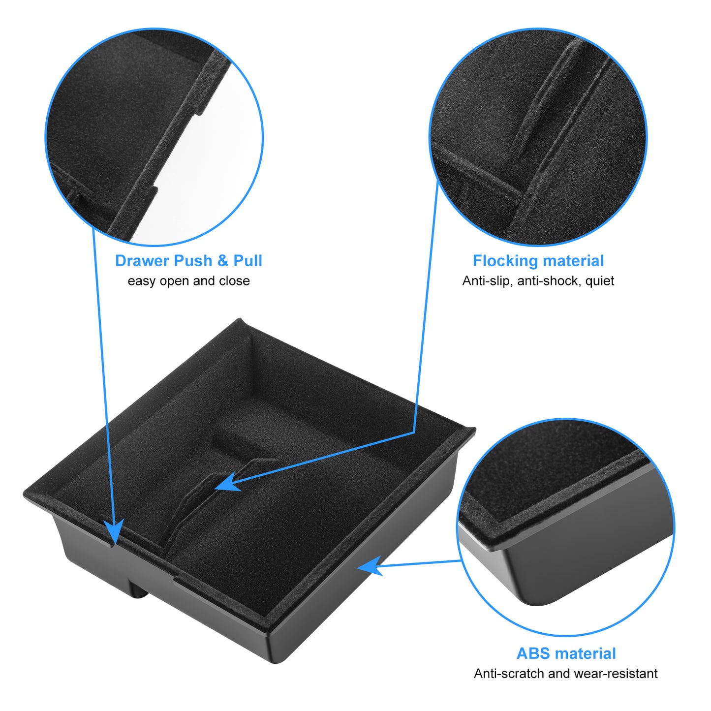 5PCS 2024 Model Y Front + Rear Flocked Center Console Organizer Tray Armrest Hidden Storage Box Cup Holder Silicone Key Card Holder for 2021-2024 New Tesla Model Y Accessories