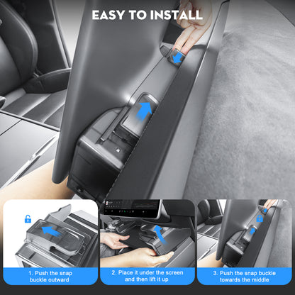 Under Screen Storage Organizer Box [Retractable & Tool-Free] with Behind Screen Tissue Holder Compatible with Tesla 2025-2026 Model Y Juniper and 2024-2025 Model 3 Highland Accessories