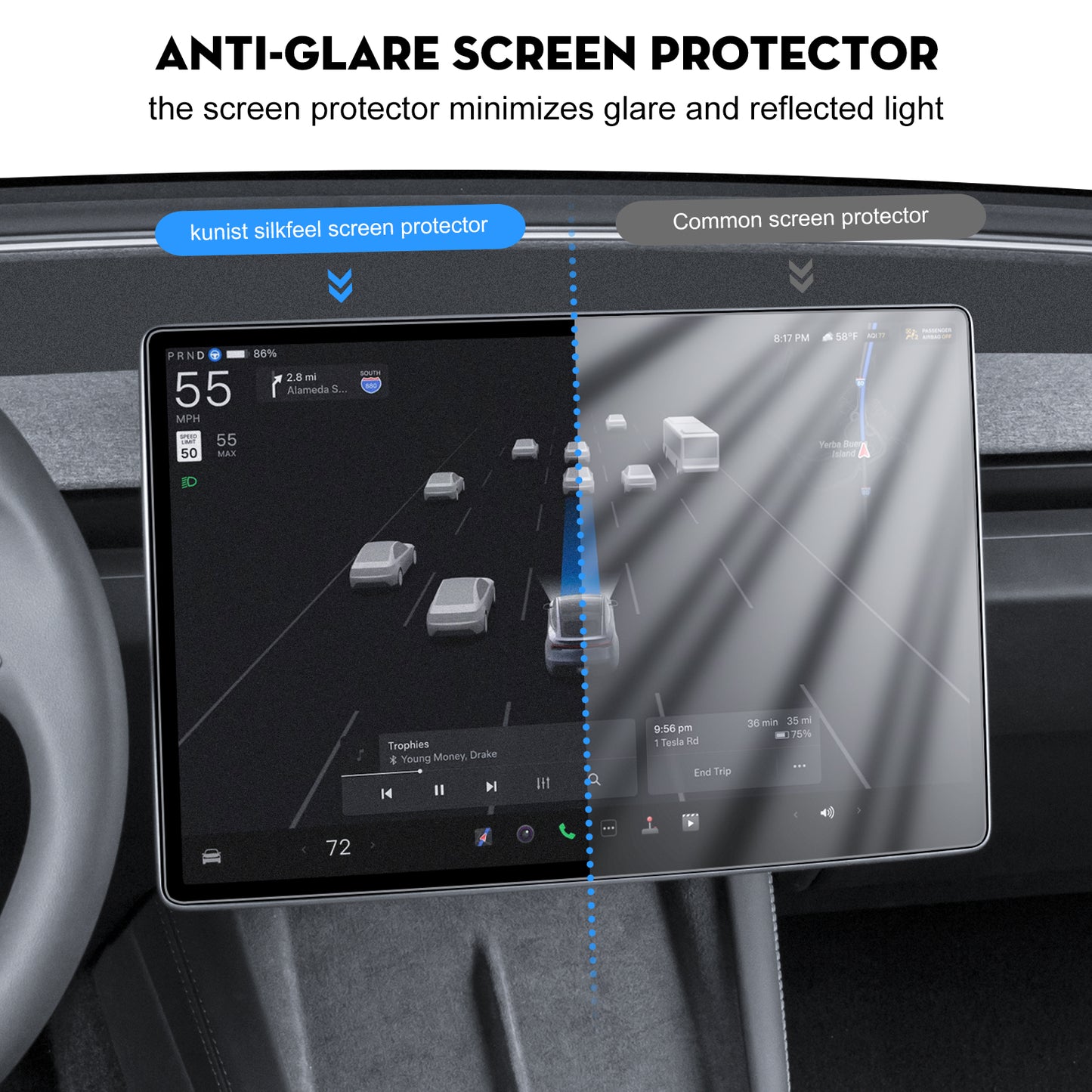 Screen Protector Frosted Tempered Glass Film for 2024-2025 Model 3 Highland and 2025 New Model Y Juniper (Launch Series) Accessories