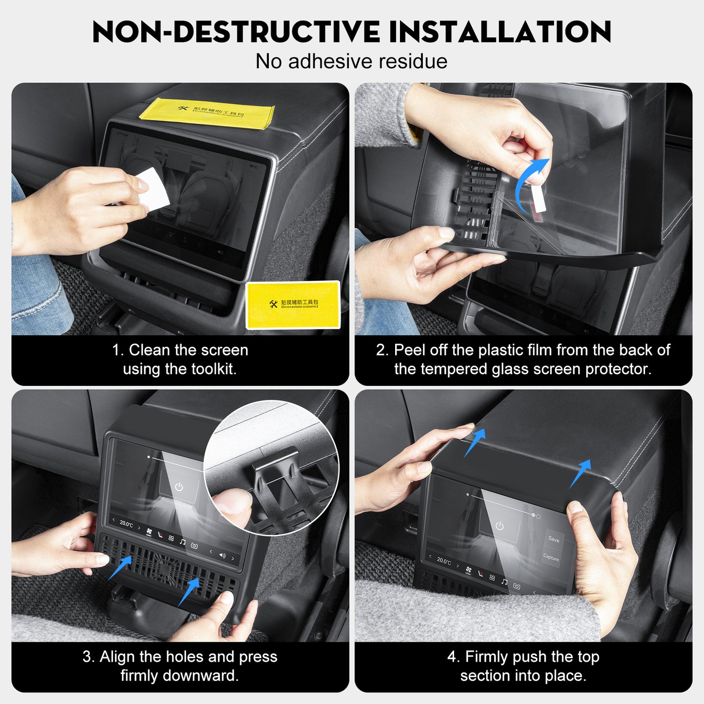 KUNIST Rear Air Vent Cover with Tempered Glass Screen Protector for Tesla Model Y Juniper 2026,[2 in 1] Center Console Backseat Air Vent Trim Compatible with 2025-2026 New Model Y and 2024-2026 Model 3 Highland Accessories