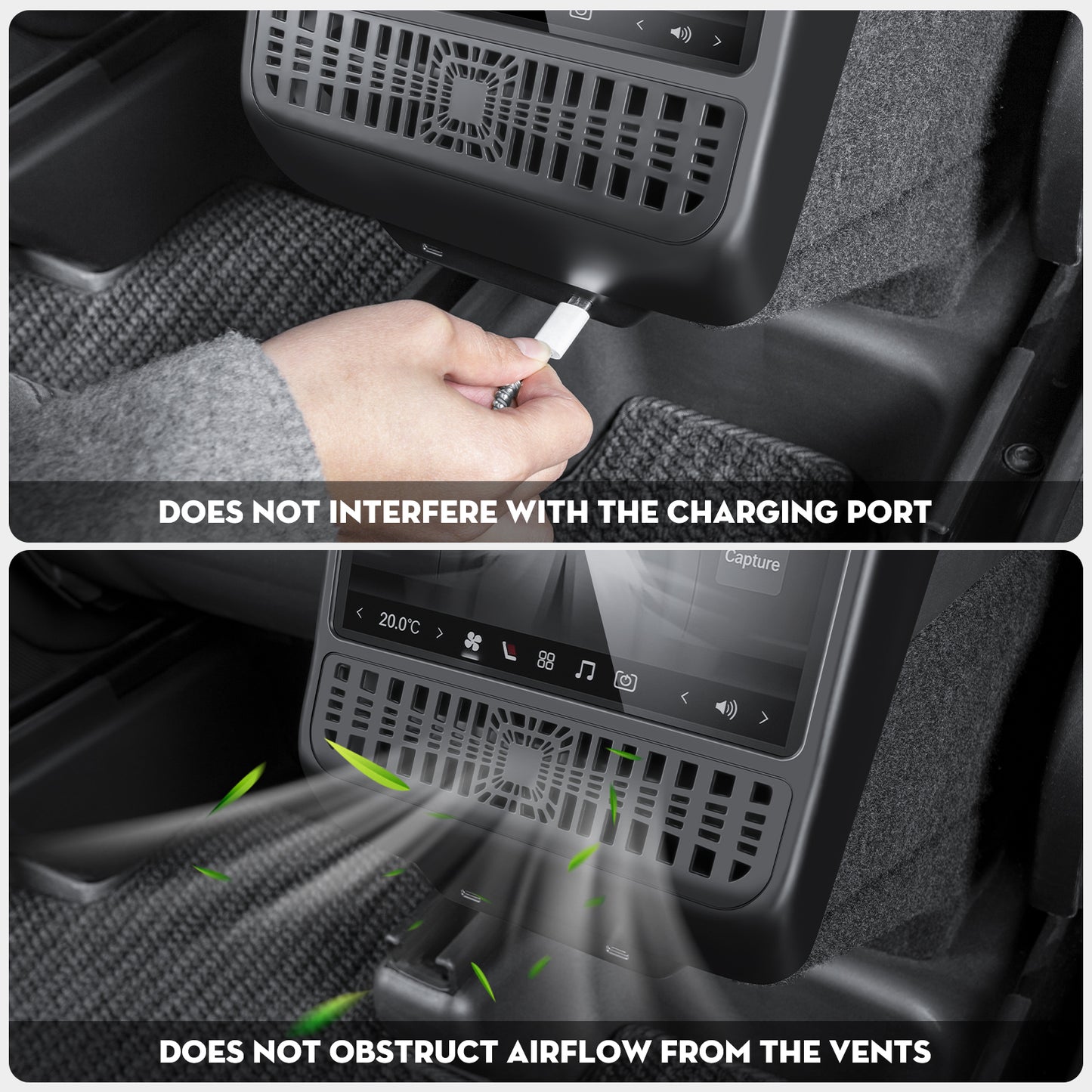 KUNIST Rear Air Vent Cover with Tempered Glass Screen Protector for Tesla Model Y Juniper 2026,[2 in 1] Center Console Backseat Air Vent Trim Compatible with 2025-2026 New Model Y and 2024-2026 Model 3 Highland Accessories