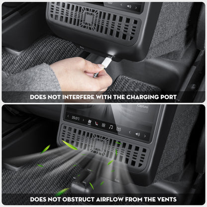 KUNIST Rear Air Vent Cover with Tempered Glass Screen Protector for Tesla Model Y Juniper 2026,[2 in 1] Center Console Backseat Air Vent Trim Compatible with 2025-2026 New Model Y and 2024-2026 Model 3 Highland Accessories