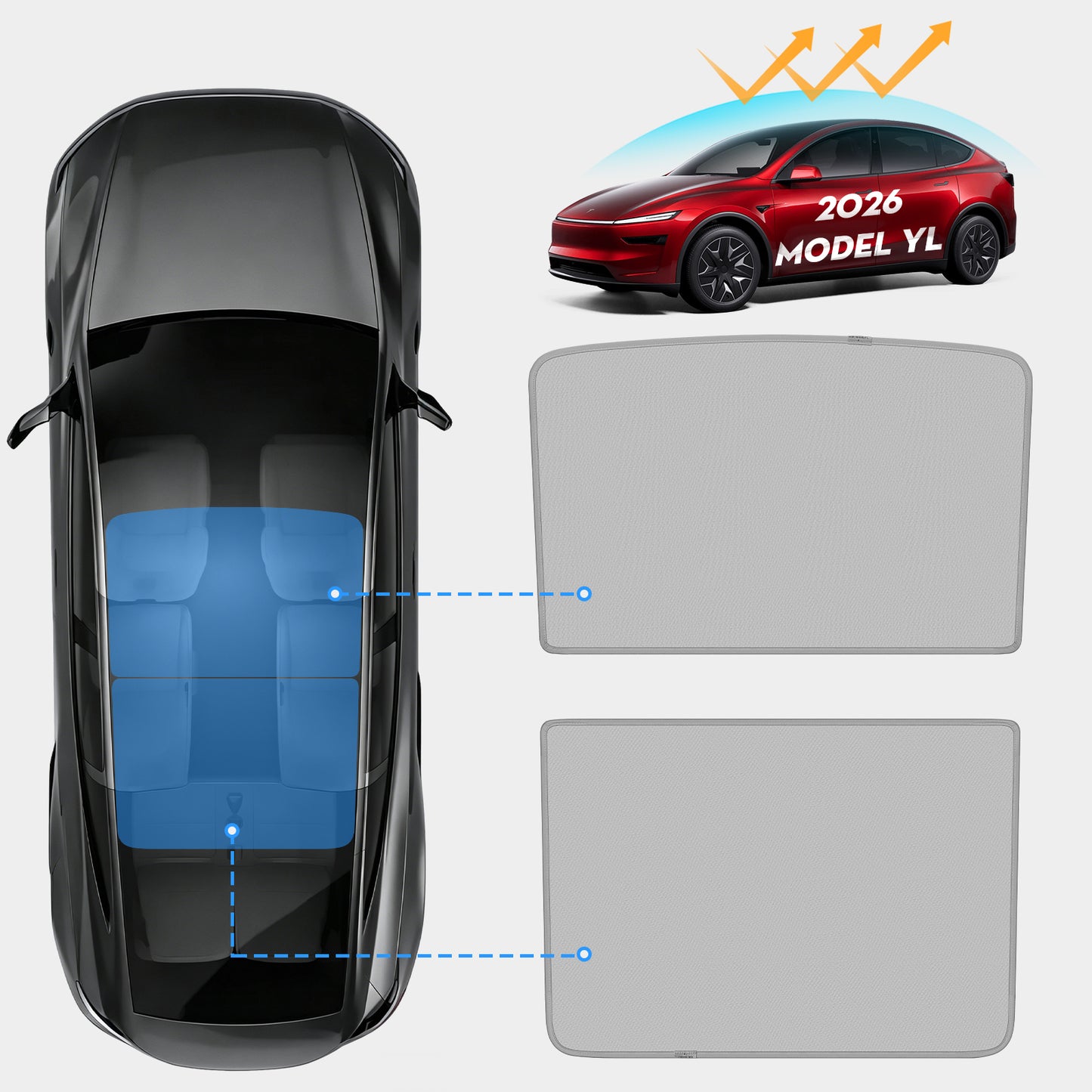 Roof Sunshade for Tesla Model YL 2026, Upgraded [Sag-Free] Sunroof Shade Roof Sun Shades for New Model YL Accessories [Heat Insulation/Reflection] 16Pcs