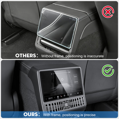 KUNIST Rear Air Vent Cover with Tempered Glass Screen Protector for Tesla Model Y Juniper 2026,[2 in 1] Center Console Backseat Air Vent Trim Compatible with 2025-2026 New Model Y and 2024-2026 Model 3 Highland Accessories