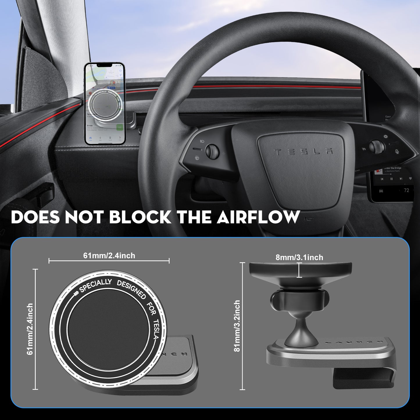 Car Phone Mount for Tesla New Model Y Juniper 2026 Mag-Safe Dashboard Phone Holder for 2024-2025 Model 3 Highland Accessories for iPhone 17/16/15 and Galaxy